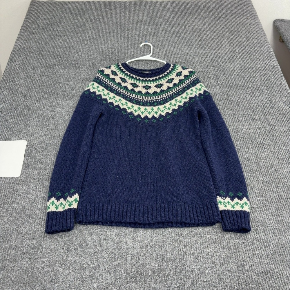L.L. Bean Sweater Womens S Blue Lambswool Fair Isle Crew Neck Classic Outdoor